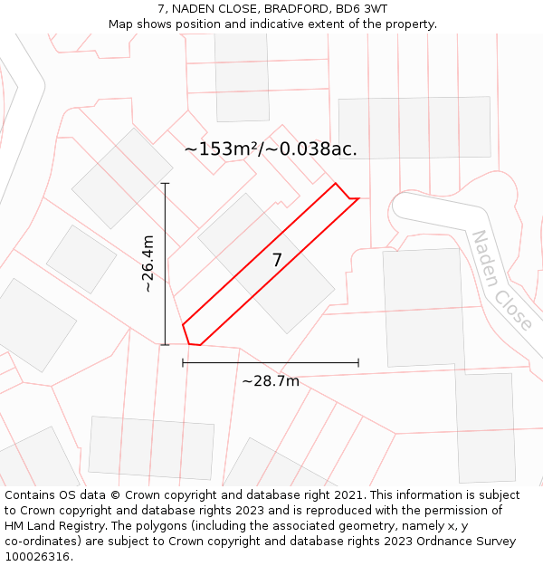 7, NADEN CLOSE, BRADFORD, BD6 3WT: Plot and title map