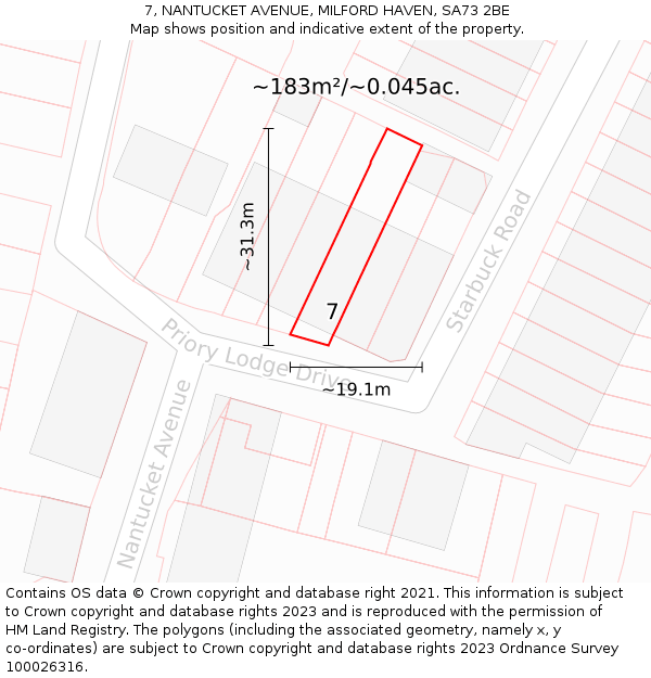 7, NANTUCKET AVENUE, MILFORD HAVEN, SA73 2BE: Plot and title map