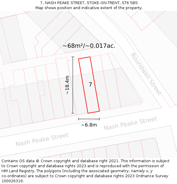 7, NASH PEAKE STREET, STOKE-ON-TRENT, ST6 5BS: Plot and title map