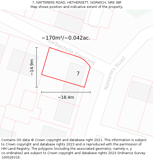 7, NATTERERS ROAD, HETHERSETT, NORWICH, NR9 3BF: Plot and title map