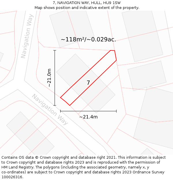 7, NAVIGATION WAY, HULL, HU9 1SW: Plot and title map