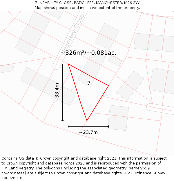 7, NEAR HEY CLOSE, RADCLIFFE, MANCHESTER, M26 3YY: Plot and title map