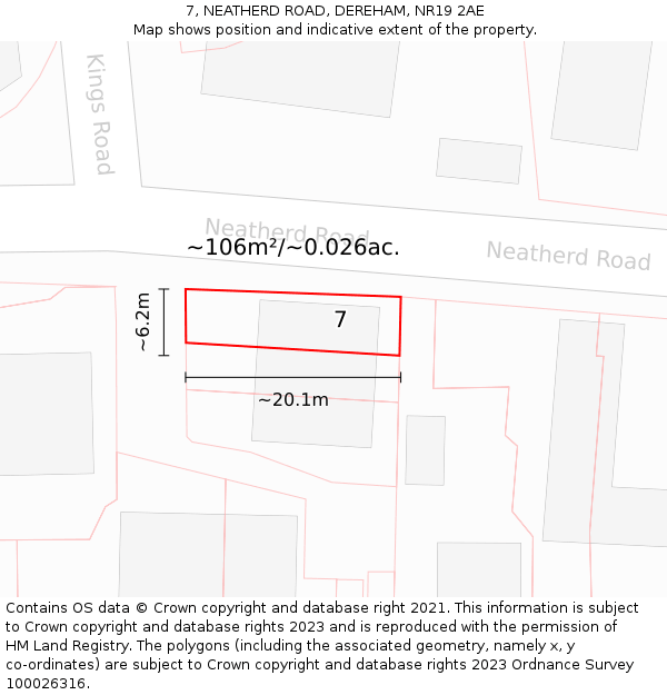 7, NEATHERD ROAD, DEREHAM, NR19 2AE: Plot and title map