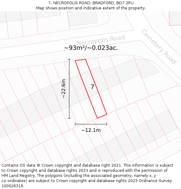 7, NECROPOLIS ROAD, BRADFORD, BD7 2PU: Plot and title map