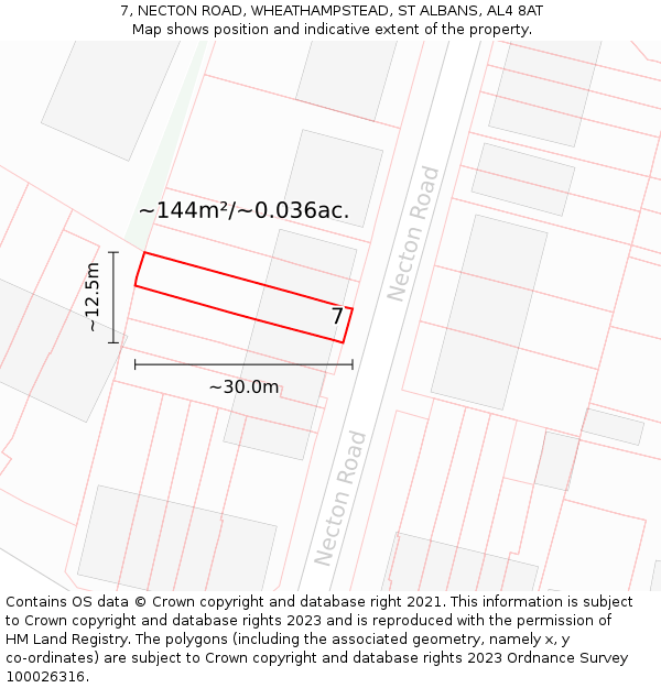 7, NECTON ROAD, WHEATHAMPSTEAD, ST ALBANS, AL4 8AT: Plot and title map