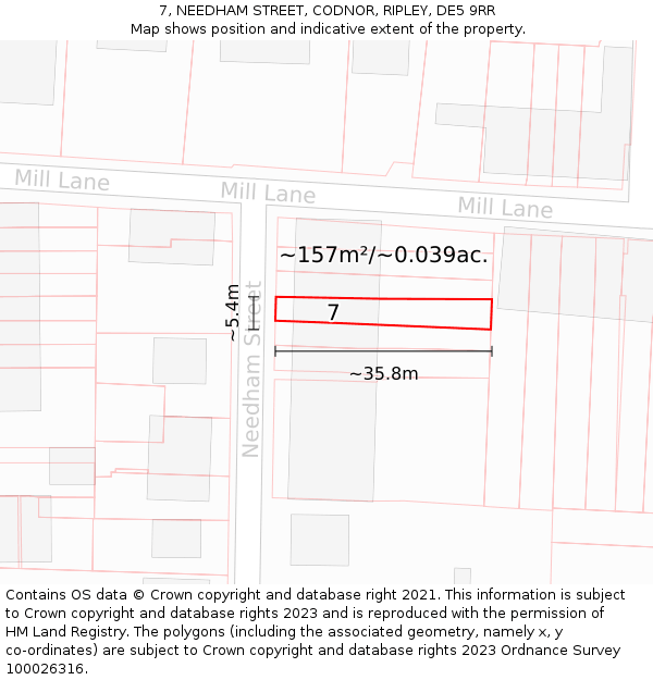 7, NEEDHAM STREET, CODNOR, RIPLEY, DE5 9RR: Plot and title map