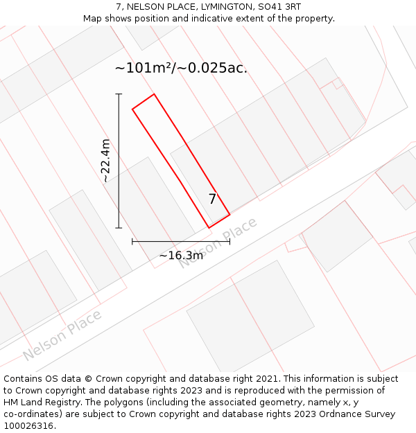 7, NELSON PLACE, LYMINGTON, SO41 3RT: Plot and title map