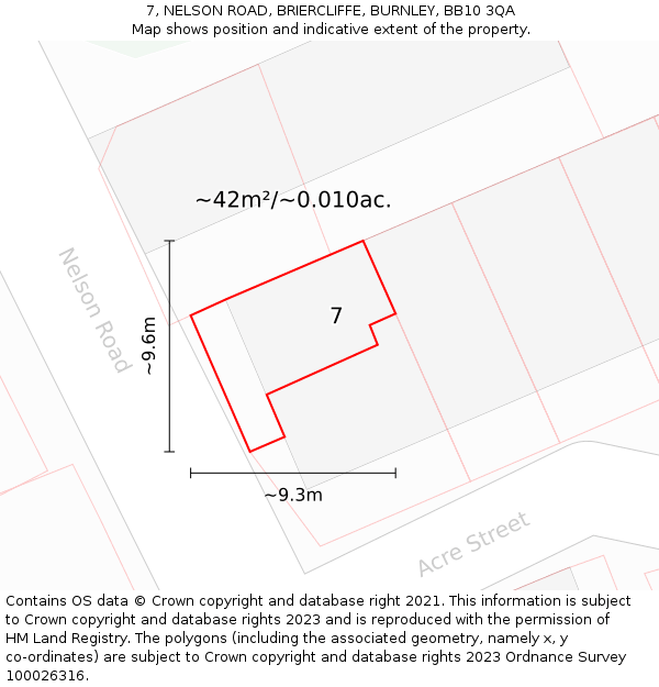 7, NELSON ROAD, BRIERCLIFFE, BURNLEY, BB10 3QA: Plot and title map