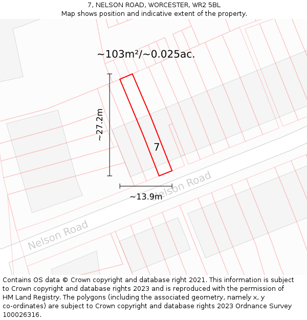 7, NELSON ROAD, WORCESTER, WR2 5BL: Plot and title map