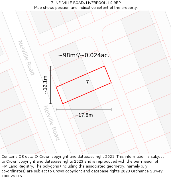 7, NELVILLE ROAD, LIVERPOOL, L9 9BP: Plot and title map