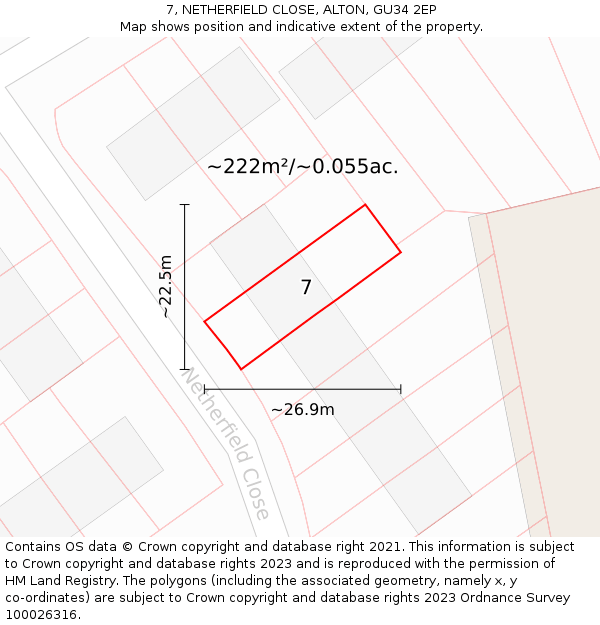 7, NETHERFIELD CLOSE, ALTON, GU34 2EP: Plot and title map