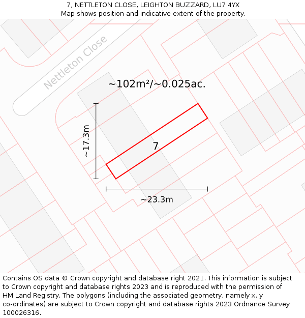 7, NETTLETON CLOSE, LEIGHTON BUZZARD, LU7 4YX: Plot and title map