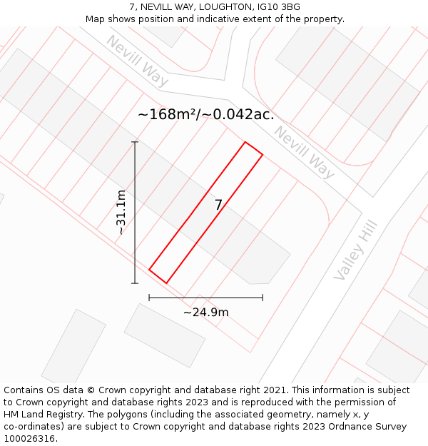 7, NEVILL WAY, LOUGHTON, IG10 3BG: Plot and title map