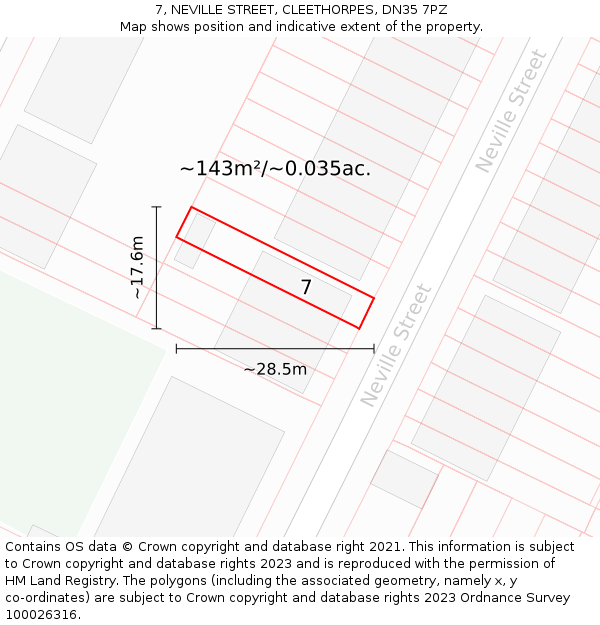 7, NEVILLE STREET, CLEETHORPES, DN35 7PZ: Plot and title map