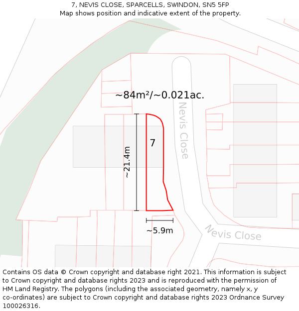 7, NEVIS CLOSE, SPARCELLS, SWINDON, SN5 5FP: Plot and title map