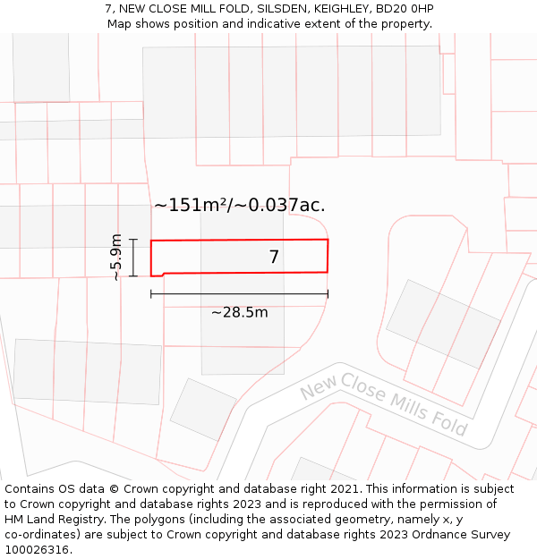 7, NEW CLOSE MILL FOLD, SILSDEN, KEIGHLEY, BD20 0HP: Plot and title map