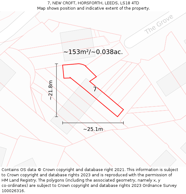 7, NEW CROFT, HORSFORTH, LEEDS, LS18 4TD: Plot and title map