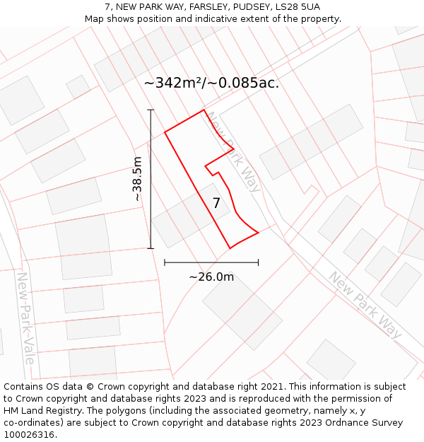 7, NEW PARK WAY, FARSLEY, PUDSEY, LS28 5UA: Plot and title map