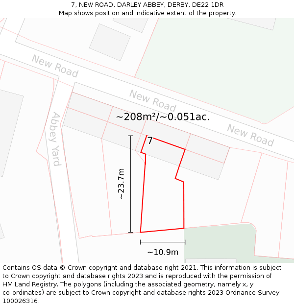 7, NEW ROAD, DARLEY ABBEY, DERBY, DE22 1DR: Plot and title map