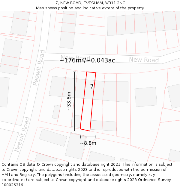 7, NEW ROAD, EVESHAM, WR11 2NG: Plot and title map