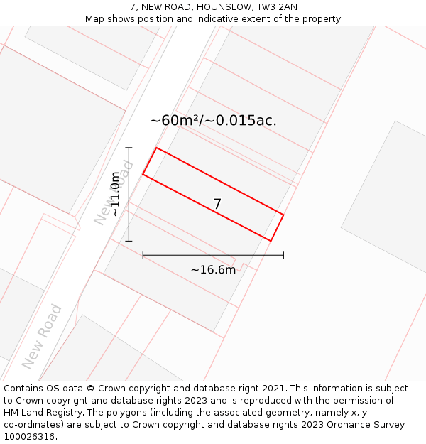 7, NEW ROAD, HOUNSLOW, TW3 2AN: Plot and title map