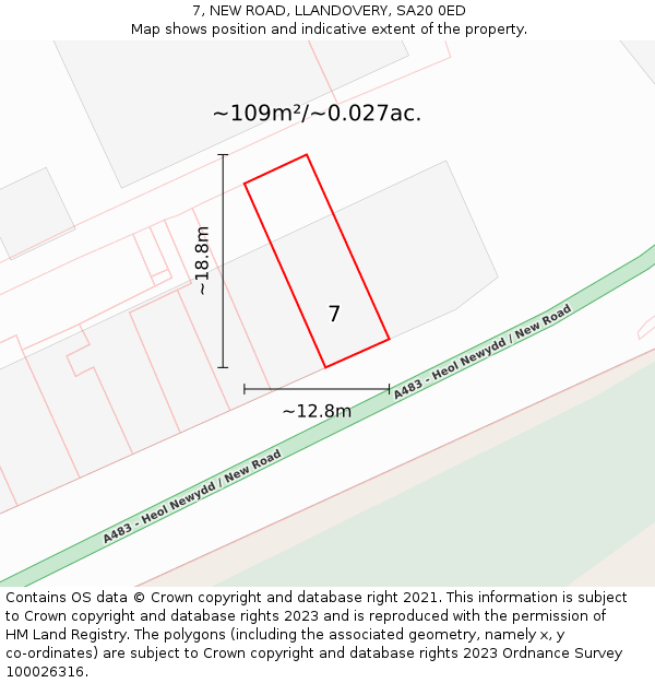 7, NEW ROAD, LLANDOVERY, SA20 0ED: Plot and title map