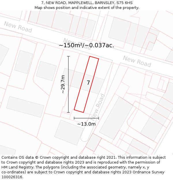 7, NEW ROAD, MAPPLEWELL, BARNSLEY, S75 6HS: Plot and title map