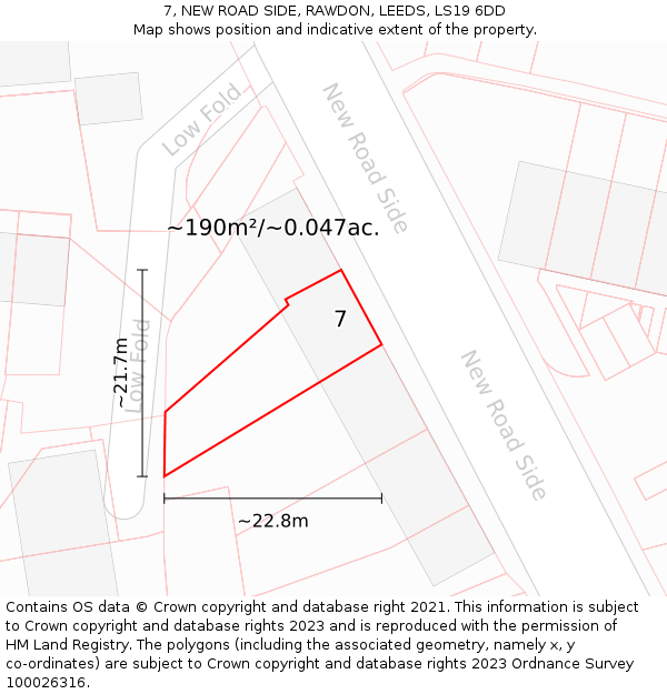 7, NEW ROAD SIDE, RAWDON, LEEDS, LS19 6DD: Plot and title map