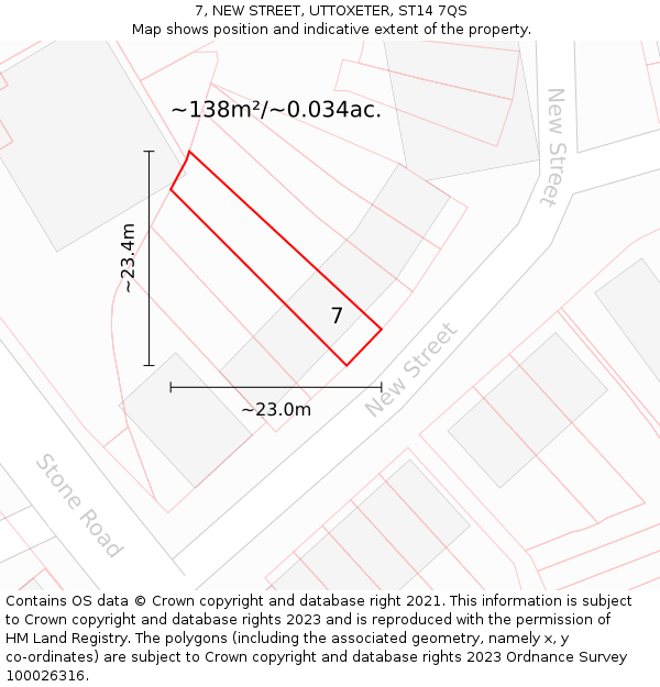 7, NEW STREET, UTTOXETER, ST14 7QS: Plot and title map