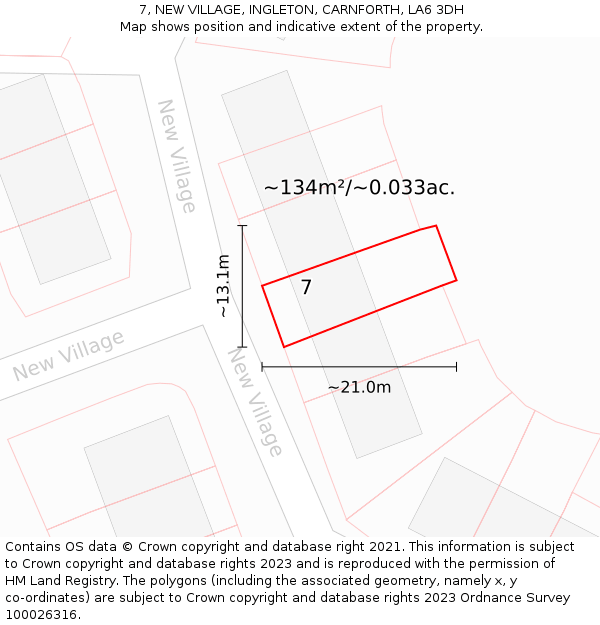 7, NEW VILLAGE, INGLETON, CARNFORTH, LA6 3DH: Plot and title map