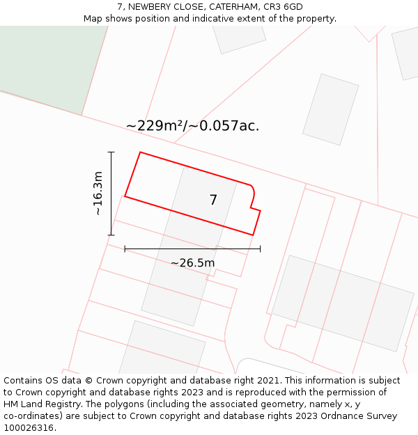 7, NEWBERY CLOSE, CATERHAM, CR3 6GD: Plot and title map