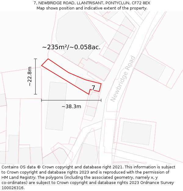 7, NEWBRIDGE ROAD, LLANTRISANT, PONTYCLUN, CF72 8EX: Plot and title map