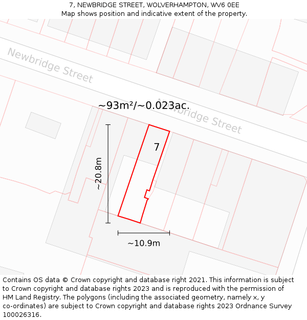 7, NEWBRIDGE STREET, WOLVERHAMPTON, WV6 0EE: Plot and title map