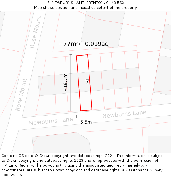 7, NEWBURNS LANE, PRENTON, CH43 5SX: Plot and title map