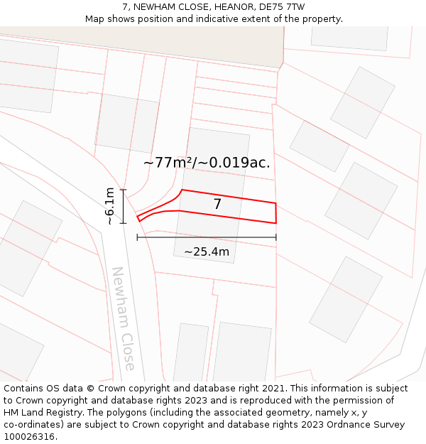 7, NEWHAM CLOSE, HEANOR, DE75 7TW: Plot and title map