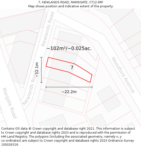 7, NEWLANDS ROAD, RAMSGATE, CT12 6RF: Plot and title map