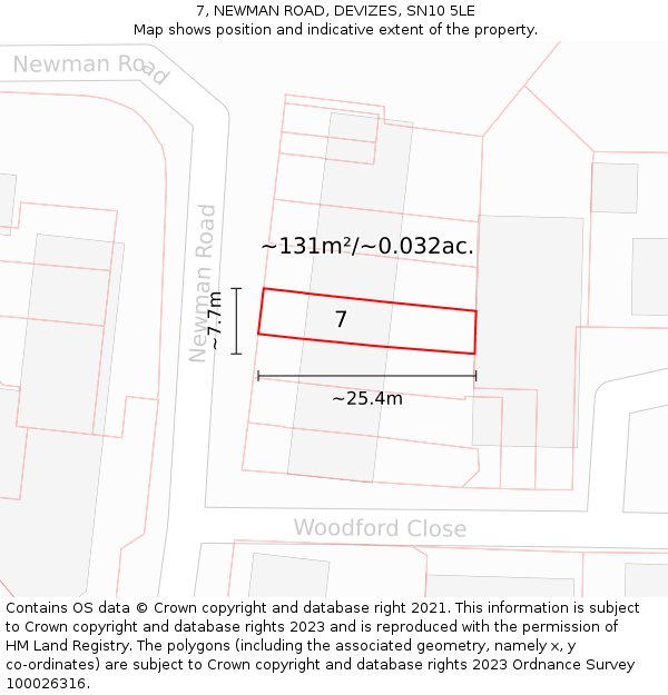 7, NEWMAN ROAD, DEVIZES, SN10 5LE: Plot and title map