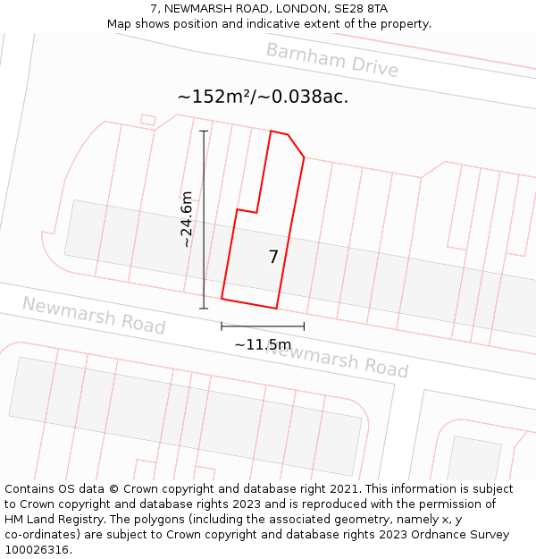 7, NEWMARSH ROAD, LONDON, SE28 8TA: Plot and title map