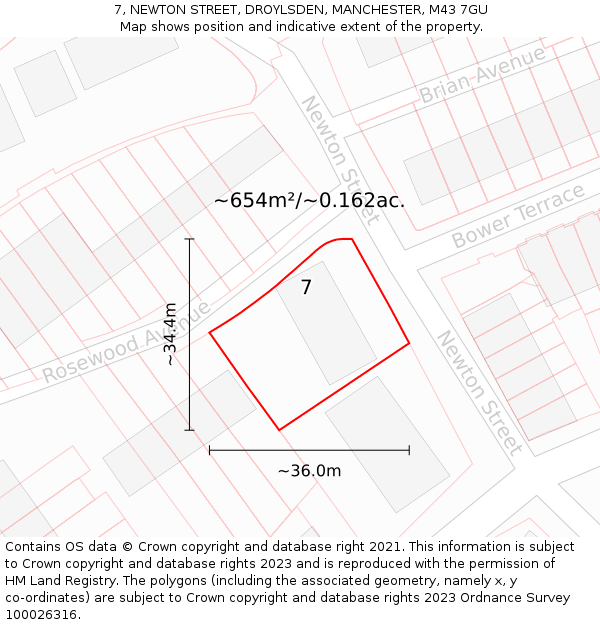 7, NEWTON STREET, DROYLSDEN, MANCHESTER, M43 7GU: Plot and title map