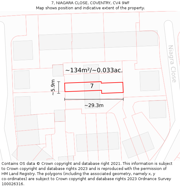 7, NIAGARA CLOSE, COVENTRY, CV4 9WF: Plot and title map