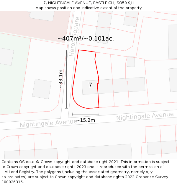 7, NIGHTINGALE AVENUE, EASTLEIGH, SO50 9JH: Plot and title map