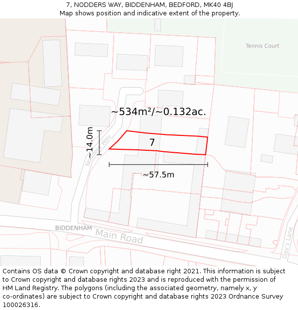 7, NODDERS WAY, BIDDENHAM, BEDFORD, MK40 4BJ: Plot and title map