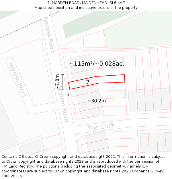7, NORDEN ROAD, MAIDENHEAD, SL6 4AZ: Plot and title map