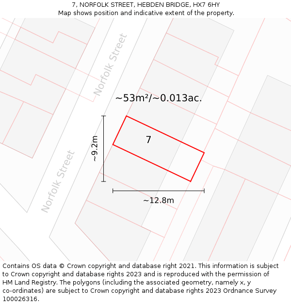 7, NORFOLK STREET, HEBDEN BRIDGE, HX7 6HY: Plot and title map