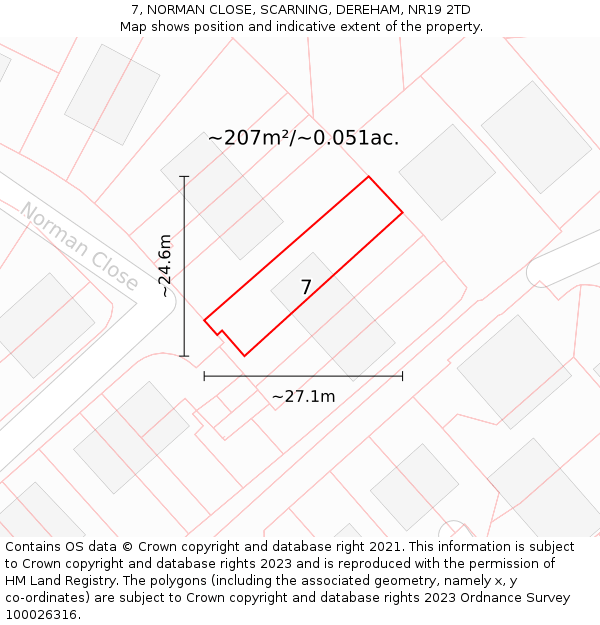 7, NORMAN CLOSE, SCARNING, DEREHAM, NR19 2TD: Plot and title map