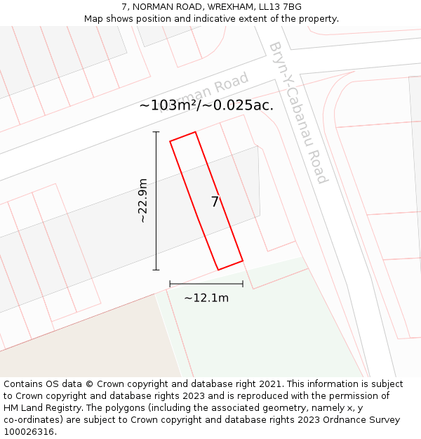 7, NORMAN ROAD, WREXHAM, LL13 7BG: Plot and title map