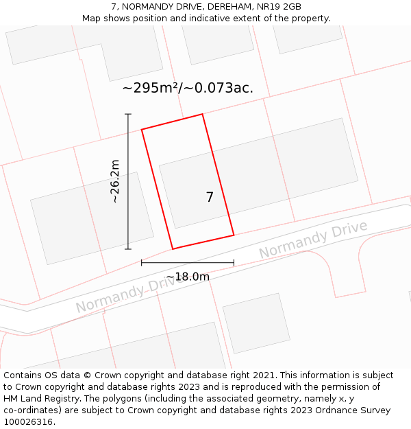 7, NORMANDY DRIVE, DEREHAM, NR19 2GB: Plot and title map