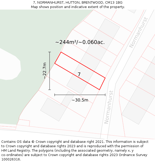 7, NORMANHURST, HUTTON, BRENTWOOD, CM13 1BG: Plot and title map