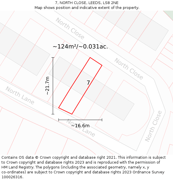 7, NORTH CLOSE, LEEDS, LS8 2NE: Plot and title map