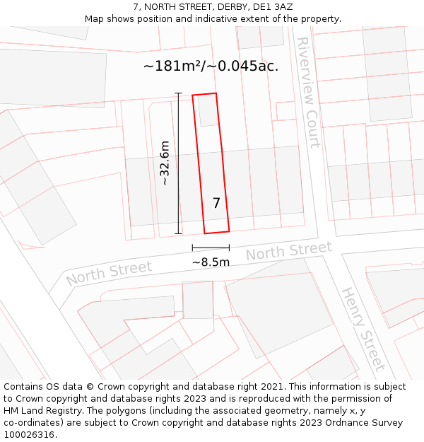 7, NORTH STREET, DERBY, DE1 3AZ: Plot and title map